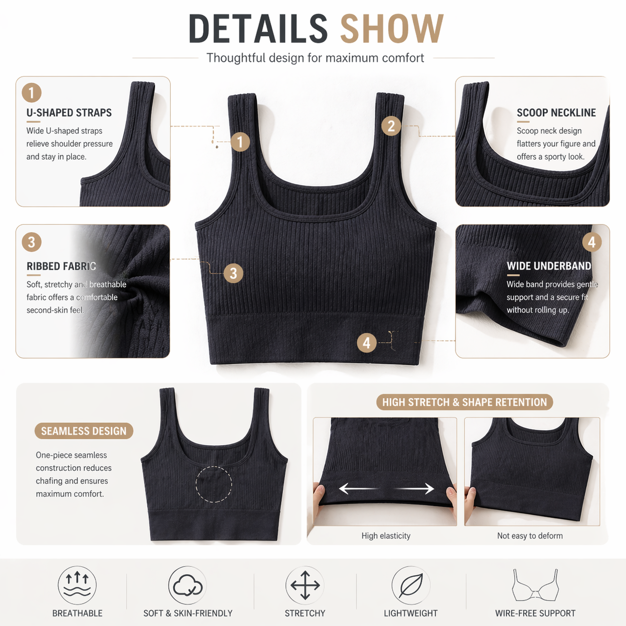 Women Seamless Ribbed Crop Top - T Shirt Bra Seamless recension och pris