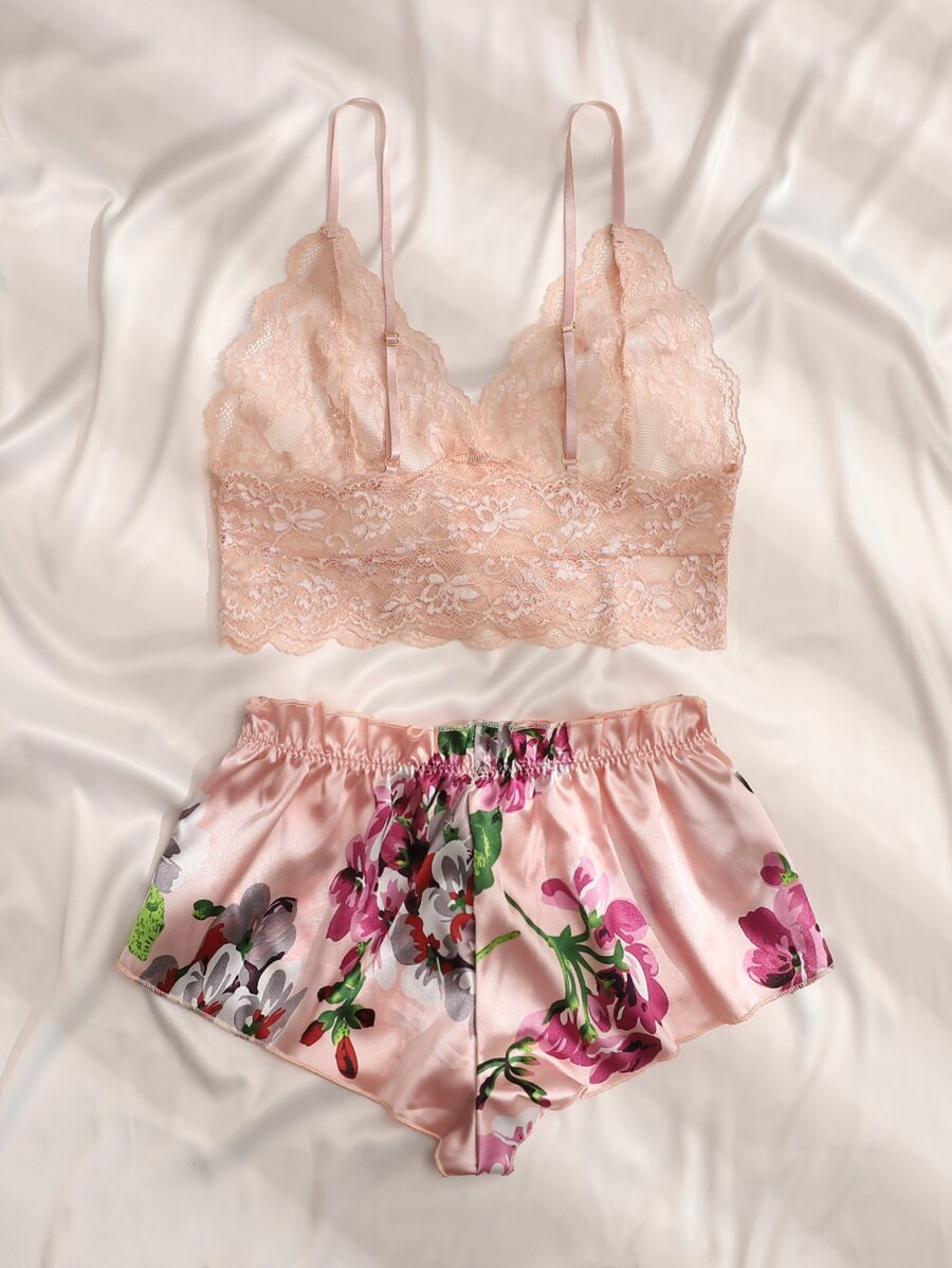 Pink Floral Lace Bralette and  - Lace Bralette Set recension och pris