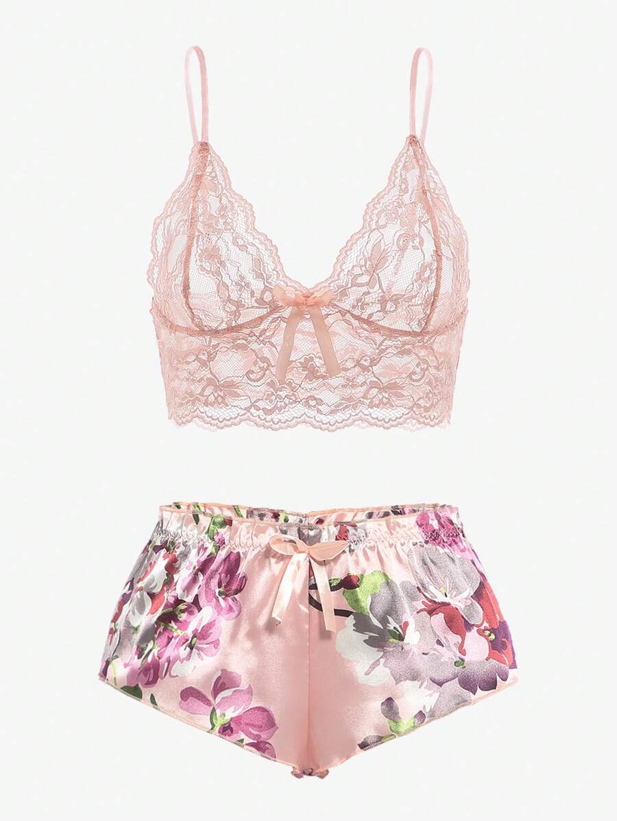 Pink Floral Lace Bralette and  - Lace Bralette Set recension och pris