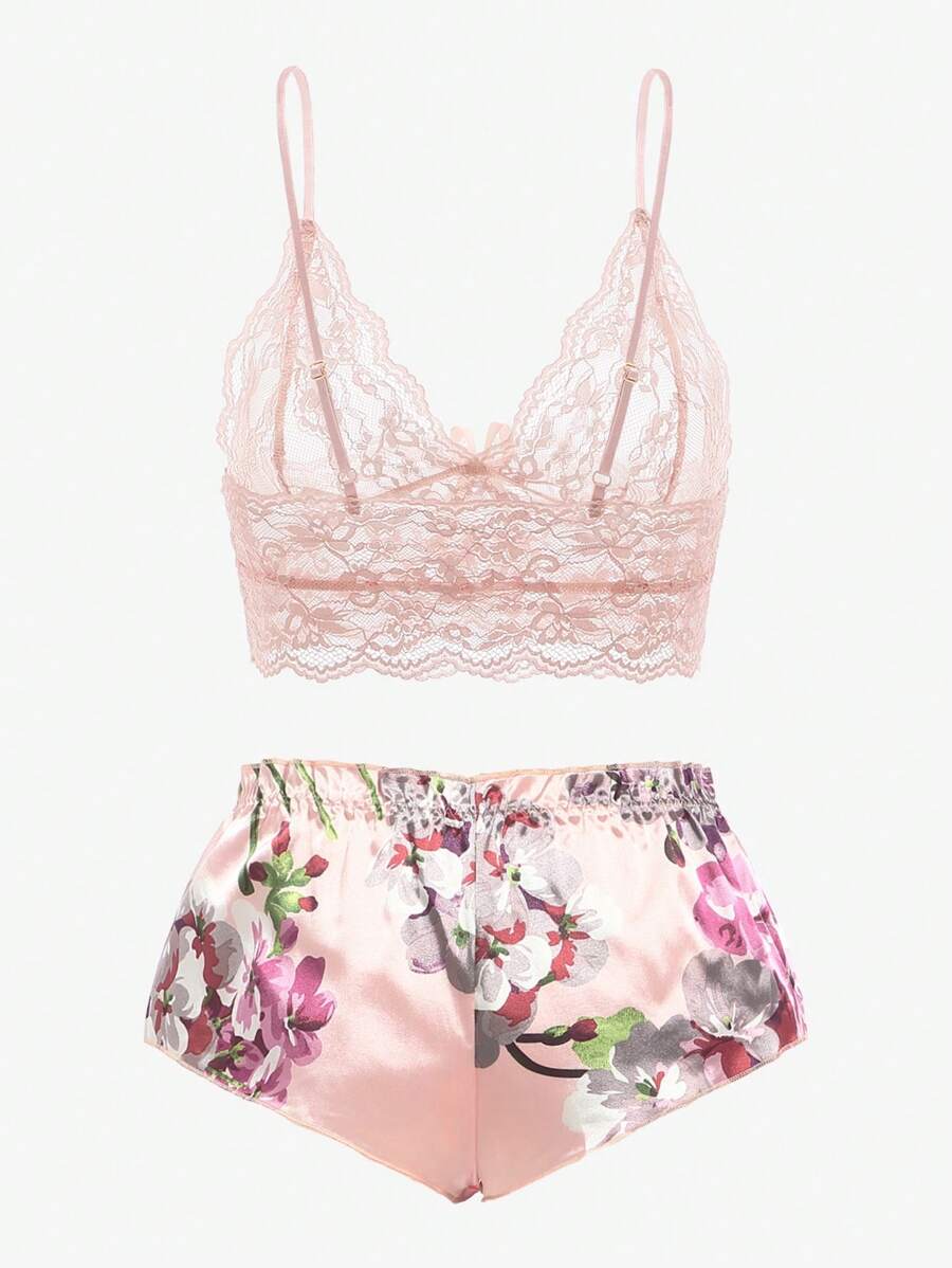 Pink Floral Lace Bralette and  - Lace Bralette Set recension och pris