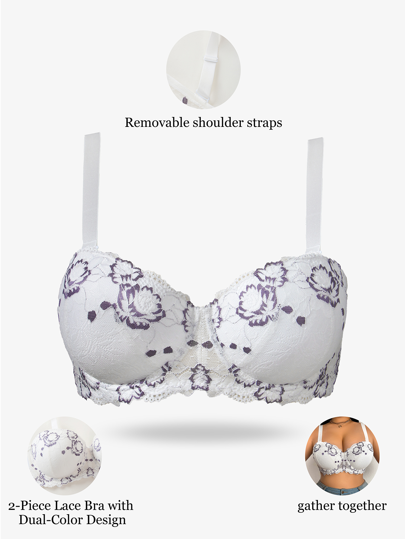 Plus Size Lace & Embroidery Wo - Plunge Bra Push Up recension och pris