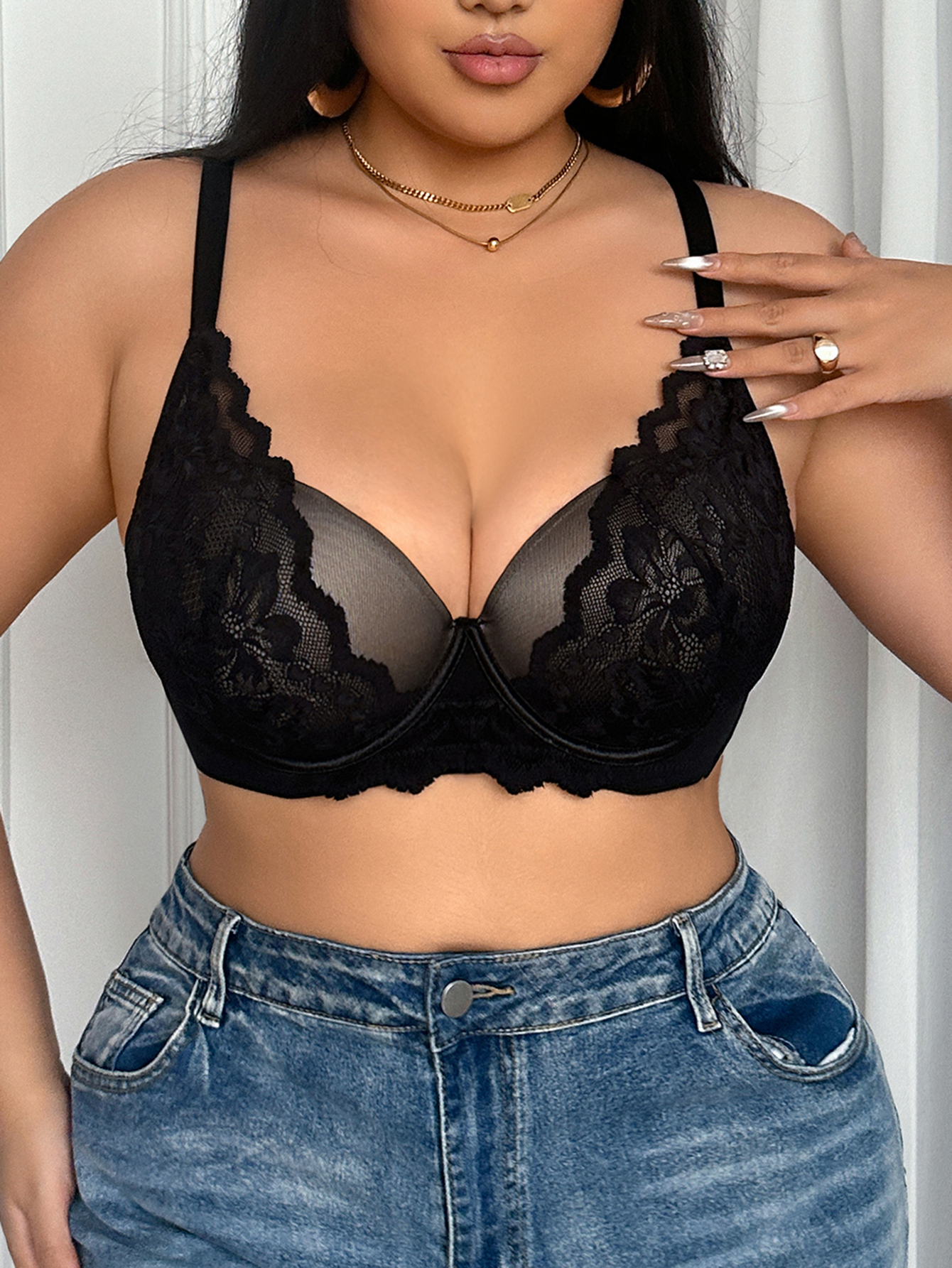 Wide Strap Plus Size Women Bra - Plunge Bra Push Up recension och pris