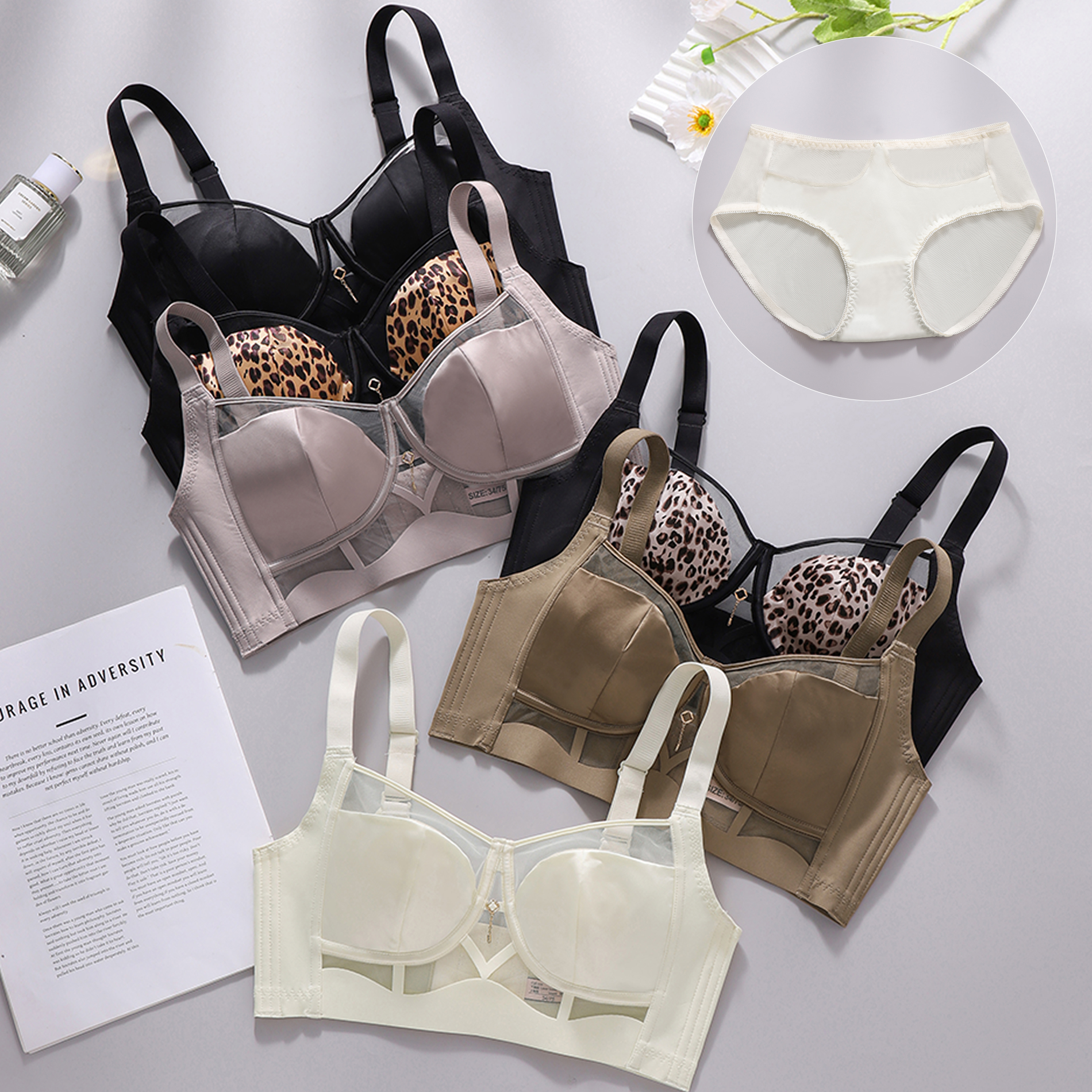Leopard Lace Rims-Free Bra Set - Cotton Bra Everyday recension och pris